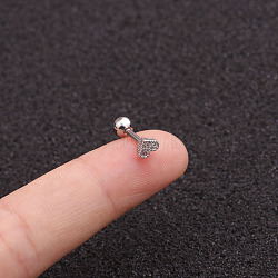 316L Surgical Stainless Steel Micro Pave Clear Cubic Zirconia Heart Cartilage Earrings, Stainless Steel Color, 6mm, Pin: 1.2mm(WG9CD6D-42)