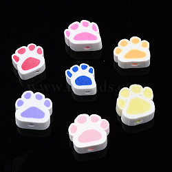 Handmade Polymer Clay Beads, Paw Print, Mixed Color, 8~11x9~11x4~5mm, Hole: 1.2~1.6mm(CLAY-N011-008)