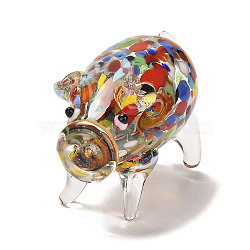 Handmade Lampwork 3D Animal Ornaments, for Home Office Desktop Decoration, Pig, 47x23x30mm(LAMP-H064-01C)