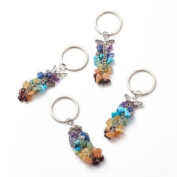 Natural & Synthetic Gemstone Beaded Keychain, with Brass, Iron, 304 Stainless Steel & Alloy Findings, Wings, 9.25~9.5cm