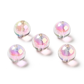 Two Tone UV Plating Rainbow Iridescent Acrylic Beads, Round, Pink, 15~15.5x15.5~16mm, Hole: 3~3.1mm