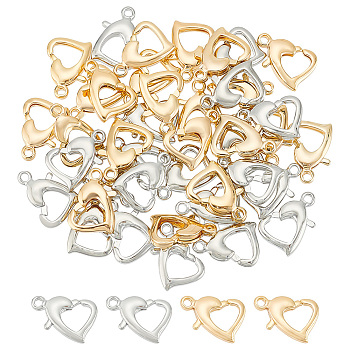 40Pcs 2 Colors Rack Plating Brass Lobster Claw Clasps, Long-Lasting Plated, Heart, Platinum & Golden, 9x12x3.2mm, Hole: 1.1mm, 20pcs/color