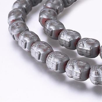 Electroplate Non-magnetic Synthetic Hematite Bead Strands, Buddha, Frosted, Hematite Plated, 10x8.5x8mm, Hole: 1mm, about 40pcs/strand, 15.3 inch