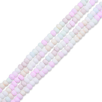 Opaque Spray Painted Glass Bead Strands, Frosted, Flat Round, Pearl Pink, 4~4.5x3mm, Hole: 1mm, about 133~135pcs/strand, 15.43 inch~15.75 inch(39.2~40cm)