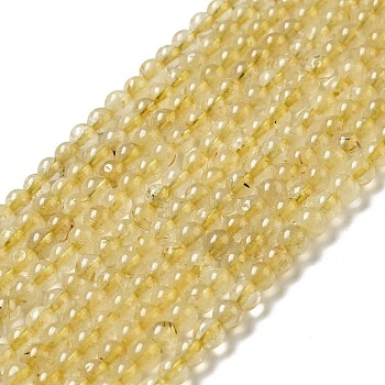 Natural Rutilated Quartz Beads Strands, Grade A, Round, 5mm, Hole: 0.7mm, about 91pcs/strand, 15.55''(39.5cm)