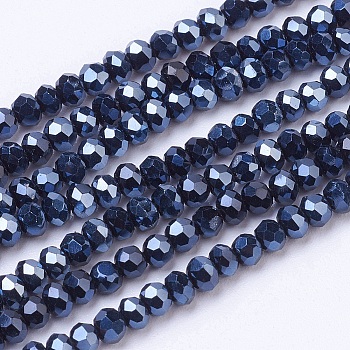Electroplate Glass Beads Strands, Half Plated, Faceted, Rondelle, Black, 2.5x2mm, Hole: 0.5mm, about 197pcs/strand, 16.9 inch