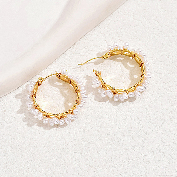 Stainless Steel Hoop Earrings for Women, Golden, Ring, 32x32mm