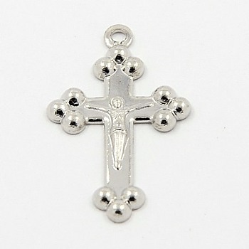 Brass Crucifix Cross Pendants, for Easter Jewelry Making, Platinum, 22.5x14x1.5mm, Hole: 1mm
