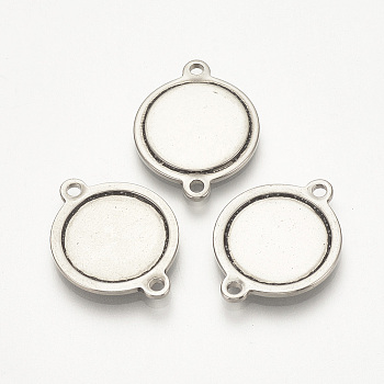 201 Stainless Steel Link Cabochon Settings, Flat Round, Stainless Steel Color, Tray: 13mm, 21x16x1.5mm, Hole: 1.5mm