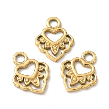 Ion Plating 304 Stainless Steel Pendants, Heart, Golden, 16.5x13x1mm, Hole: 2.7mm
