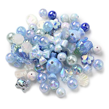 Acrylic Beads, Mixed Shapes, Blue, 8~51x8~51x6~27.5mm, Hole: 1.8~3.8mm, about 163pcs/350g, 350g/bag