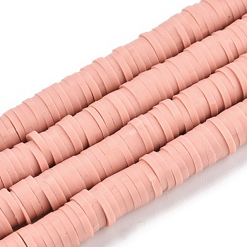 Hilos de arcilla polimérica hechos a mano, abalorios heishi, Para suministros de manualidades de joyería diy, disco / plano y redondo, marrón rosado, 6x0.5~1mm, agujero: 2 mm, aproximamente 320~450 pcs / cadena, 15.35 pulgada ~ 16.92 pulgadas (39~43 cm)