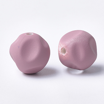 Acrylic Beads, Rubberized, Bumpy, Round, Flamingo, 17.5x18x18mm, Hole: 2.5mm