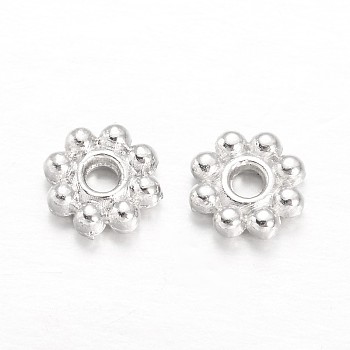 Alloy Daisy Spacer Beads, Flower, Silver Color Plated, 5x1.5mm, Hole: 1.8mm