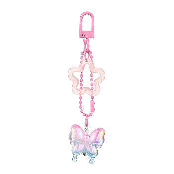 Butterfly & Star Acrylic Pendant Decorations, with Alloy Swivel Snap Hooks Clasps, for Bag Ornaments, Pearl Pink, 117mm