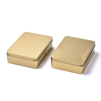 Defective Closeout Sale, Rectangular Empty Tinplate Boxes, with Slip-on Lids, Mini Portable Box Containers, Matte Gold Color, 14.9x10.9x4.05cm