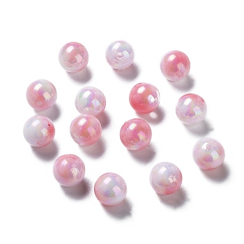 Two Tone Opaque Acrylic Beads, Round, Hot Pink, 10mm, Hole: 1.8mm, about 1020pcs/500g