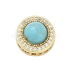 Dyed Synthetic Turquoise Beads, with Brass Hollow Settings, Golden, Flat Round, 10x6mm, Hole: 0.8mm(KK-B158-04G-05)