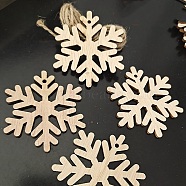 Unfinished Wood Pendant Decorations, with Hemp Rope, for Christmas Ornaments, Snowflake, 7.3x6.7x0.25cm, 10pcs/bag(XMAS-PW0001-170-12)