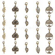 10 Sets Autumn Leaf & Tree Alloy Pendants Decorations Set, with Iron Findings and Alloy Lobster Clasp, for Keychain, Purse, Backpack Ornament, Antique Bronze, 45mm, 5pcs/set(HJEW-FH0001-47)