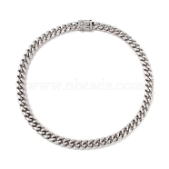 304 Stainless Steel Curb Chains Necklace with Rhinestone Skull for Men Women, Stainless Steel Color, 23.70 inch(60.2cm)(NJEW-E155-09P)