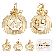 10Pcs Halloween Brass Pendants, with Jump Rings, Cadmium Free & Lead Free, Long-Lasting Plated, Pumpkin Jack-O'-Lantern, Real 18K Gold Plated, 15x14x3mm, Hole: 3mm(KK-BBC0005-33)