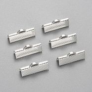 Iron Ribbon Crimp Ends, Silver Color Plated, 8x20mm, Hole: 2mm(X-IFIN-S008-S)