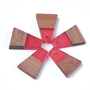 Resin & Wood Pendants, Trapezoid, Cerise, 18x12.5x3~4mm, Hole: 2mm(RESI-S358-52D)