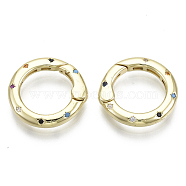 Brass Micro Pave Cubic Zirconia Spring Gate Rings, Ring, Nickel Free, Colorful, Real 16K Gold Plated, 18~19x3mm, Inner Diameter: 13mm(ZIRC-N039-029-NF)