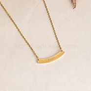 Stainless Steel Pendant Nacklaces, Curved Rectangle with Word Love, Real 18K Gold Plated, 17.32 inch(44cm)(AQ4914-2)