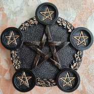Star Resin Tealight Candle Holders, Altar Candlesticks, Divination Supplies, Perfect Home Decoration, Black, 19x19x1.5cm(PW-WG93314-02)