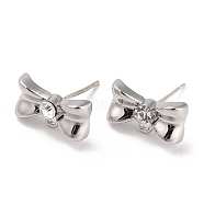 Silver Alloy Rhinestone Stud Earring Findings, with Horizontal Loops & 925 Sterling Silver Pin, Bowknot, 8x14mm, Pin: 11x0.6mm(EJEW-H108-01I-S)