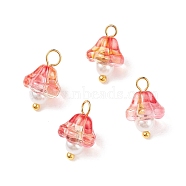 Electroplate Glass Charms, with Golden Plated Brass Findings and Glass Pearl Round Beads, Trumpet Flower, Tomato, 14x9x9mm, Hole: 2.5mm(PALLOY-JF01737-03)