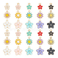 90Pcs 15 Style Alloy Enamel Charms, Cadmium Free & Nickel Free & Lead Free, Golden, Flower Charm, Mixed Color, 12~16x9~14x1.5~2.4mm, Hole: 1.4~1.6mm, 6pcs/style(ENAM-HY0003-11)