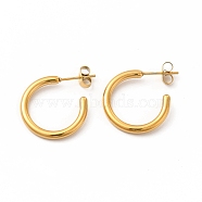 304 Stainless Steel Ring Stud Earrings, Half Hoop Earrings for Women, Real 18K Gold Plated, 20.5x20x2mm, Pin: 0.7mm(EJEW-C004-12A-G)