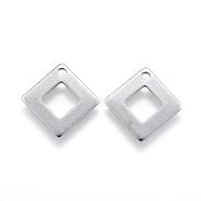 304 Stainless Steel Charms, Rhombus, Stainless Steel Color, 14x13.5x1mm, Hole: 1.4mm(STAS-G124-19P)
