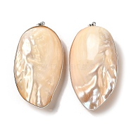 Electroplate Natural White Shell Big Pendants, Platinum Plated Brass Nuggets Charms with Iron Snap on Bails, 71~74x40~46x19~25mm, Hole: 10x6mm(KK-F868-06P)