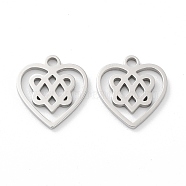 316 Surgical Stainless Steel Charms, Manual Polishing, Laser Cut, Heart with Knot Charm, Stainless Steel Color, 13.5x12.5x1mm, Hole: 1.6mm(STAS-Q314-06P)