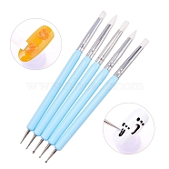 Double Different Head Nail Art Dotting & Sculpture Tools, UV Gel Nail Brush Pens, Wood Handle, Silicone & Stainless Steel Pen Point, Light Sky Blue, 150x7.5mm, 5pcs/set(MRMJ-Q059-008D)