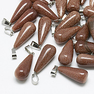 Synthetic Goldstone Pendants, with Stainless Steel Snap On Bails, teardrop, 28~30x10~12mm, Hole: 6x4mm(X-G-T081-16)