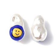 Shell Enamel Beads, Oval with Smiling Face, Blue, 21~21.5x12.5~13x12mm, Hole: 1~1.2mm(BSHE-G032-01C)