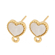 Flat Round/Heart Alloy Stud Earrings Finding, with Acrylic Finding, Heart, 10x8.5mm, Hole: 1.5mm, Pin: 12x0.7mm(FIND-C051-01B-KCG)