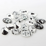 Black and White Theme Ornaments Decorations Glass Oval Flatback Cabochons, Mixed Color, 25x18x6mm(GGLA-A003-18x25-BB)