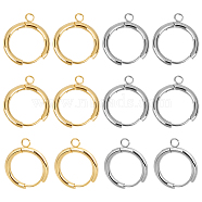 12Pcs 2 Colors 201 Stainless Steel Huggie Hoop Earring Findings, with Horizontal Loops & 316 Surgical Stainless Steel Pins, Real 24K Gold Plated & Stainless Steel Color, 21x19x2.5mm, Hole: 2.5mm, Pin: 1mm, 6Pcs/color(STAS-UN0043-24B)