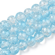 Transparent Crackle Baking Painted Glass Beads Strands, Imitation Opalite, Round, Light Blue, 8.5x7.5mm, Hole: 1.5mm, about 107~109pcs/strand, 30.71 inch~31.30 inch(78~79.5cm)(DGLA-T003-01A-06)