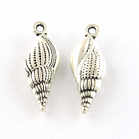 Spiral Shell Tibetan Style Alloy Pendants, Cadmium Free & Lead Free, Antique Silver, 24x8.5x4.5mm, Hole: 1.5mm