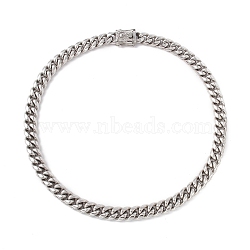 304 Stainless Steel Curb Chains Necklace with Rhinestone Skull for Men Women, Stainless Steel Color, 23.70 inch(60.2cm)(NJEW-E155-09P)