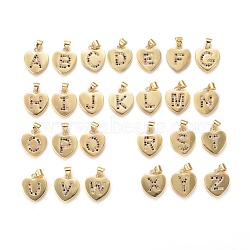 Brass Micro Pave Cubic Zirconia Pendants, Heart with Letter, Colorful, Random Mixed Letters, 17x15x1.5mm, Hole: 3.5x4.5mm(ZIRC-F093-57G)