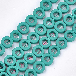 Spray Painted Non-magnetic Synthetic Hematite Beads Strands, Bead Frame, Donut, Light Sea Green, 8.5x3mm, Hole: 0.8mm, Inner Diameter: 4.5mm, about 47~48pcs/strand, 15.7 inch(G-T116-20A-04)