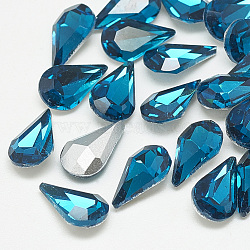 Pointed Back Glass Rhinestone Cabochons, Back Plated, Faceted, teardrop, Capri Blue, 8x5x3mm(RGLA-T082-5x8mm-14)